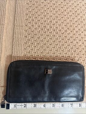 Perlina Black Genuine Leather Zip Around Wallet